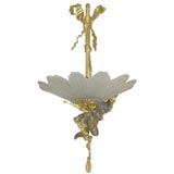 Bronze Putti chandelier with gilt ribbon supports, Circa 1900