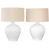 pair of white ceramic lamps