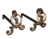 Pair of Bronze and Iron Andirons by Gilbert Poillerat