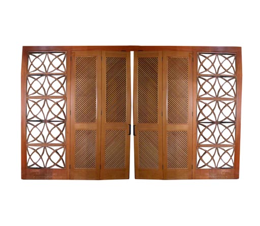pair of custom bi-fold doors w/decorative glass panells