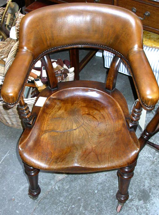 Wood & Leather Barrel Backed Desk Chair