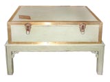 Painted Trunk on Stand with Brass Trim and Monogram