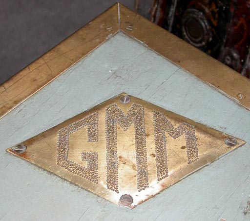 Painted Trunk on Stand with Brass Trim and Monogram
