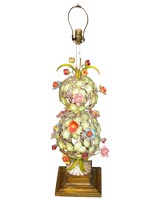 Antique French Tin Flower Table Lamp