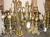 Assorted Brass Fireplace Tools, Fender and Andirons