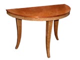 Burled Veneer Wood Demi Lune Table