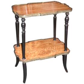 Antique Burled Maple with Ebony and Brass Side Table