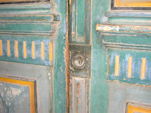 Pair of painted doors from Provence with brass letterbox