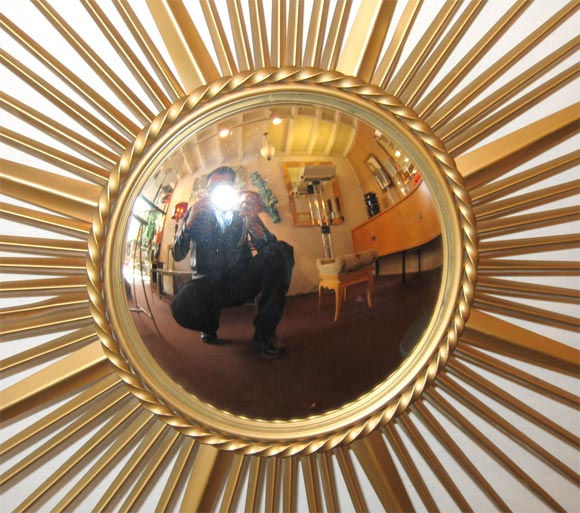 Brass Sunburst Convex Mirror In Good Condition In Charleston, SC