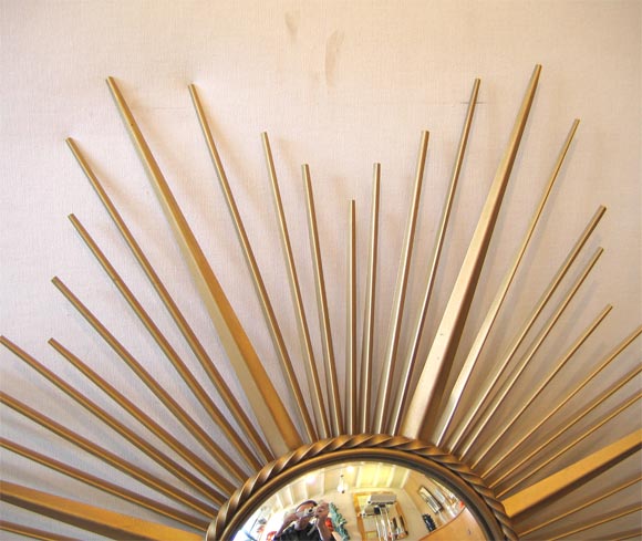 Mid-20th Century Brass Sunburst Convex Mirror