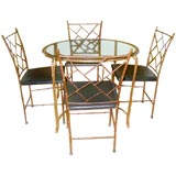 Faux Bamboo Iron Gilt Table and Chairs