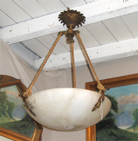 Suspended ceiling light in alabaster and bronze