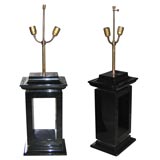Two Black Lacquer Wood Lamps