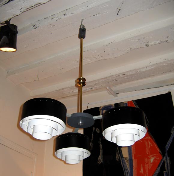 French 1950 Black and White Chandelier by Jules Leleu For Sale