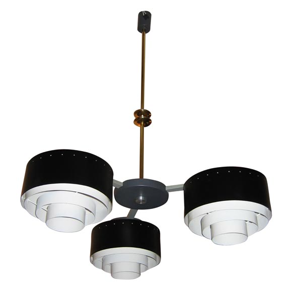 1950 Black and White Chandelier by Jules Leleu For Sale