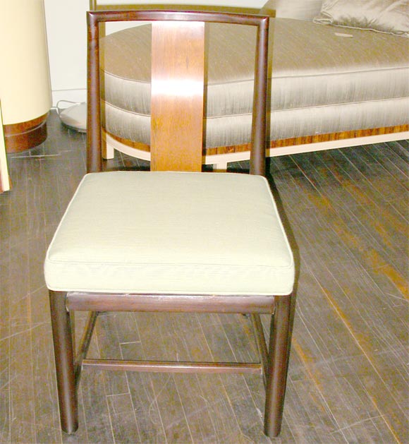 Mahogany Framed Dining Chairs w/ Walnut Slat, Back Supports.  Brass Mounts, Asian Detailing. 8 Side Chairs/ 2 Arm Chairs.