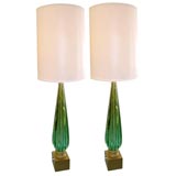 Pair of Fluted Barovier Lamps in Blue / Green