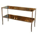 Two Tiered Nickel Faux Bamboo And Glass  Console Table