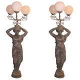 Resin Draped Female Figures Holding Three Bulbs