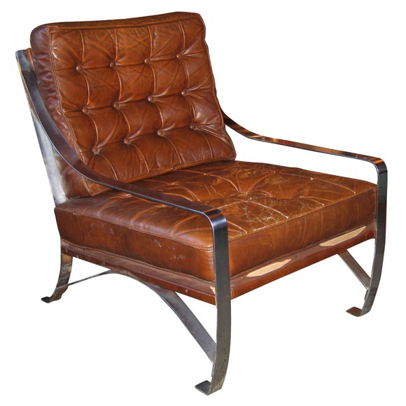 Armchairs Padded in Leather with Metal Frame at 1stdibs