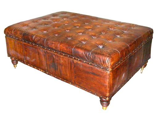 Tufted Leather Storage Ottoman