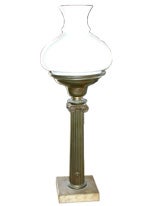 Victorian Brass Column Lamp with  Milk Glass Shade