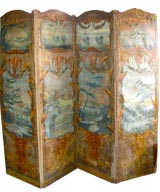 French Linen Painted 4 Paneled Screen