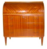 French Moderne flame grained roll-top desk