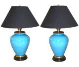 Pair Large Turquoise Ginger jar Lamps   with Crackle Glaze