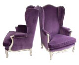 Pair of Purple Velvet Wing Chairs
