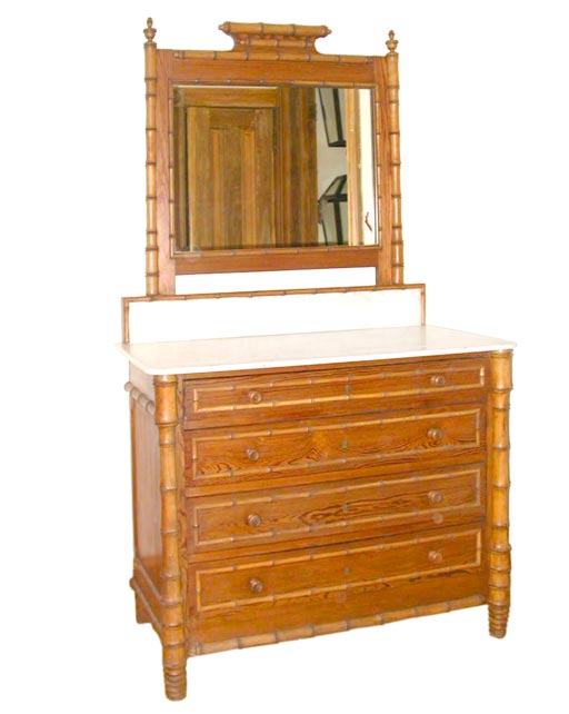 Faux Bamboo Marble Top Dresser