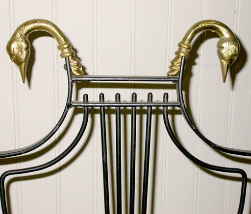 Mid-20th Century Folding Iron Swan Head Bench