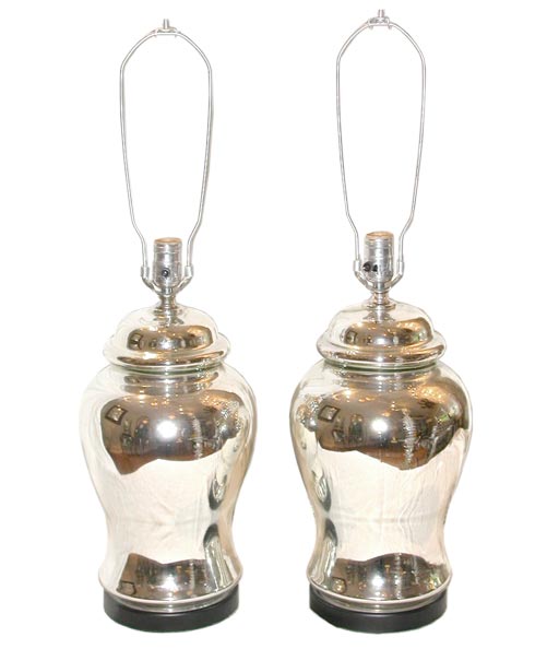 Pair of Mercury Glass Bell Jar Lamps