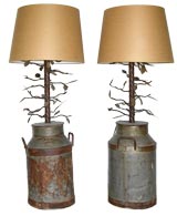 Vintage Pair of Folk Art Tree Lamps