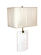 White Marble and Brass Lamp w/custom Silk Shade, France c 1970
s