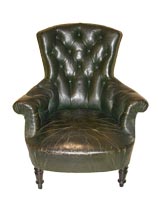 Napoleon III, Green Leather Tufted Arm Chair