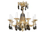 Vintage Eight Arm Chandelier with Smoked Crystals