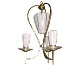 Brass and Murano Glass Modernist Three Arm Chandelier