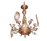 Eight Arm Chandelier with Hand Painted Glass Screens