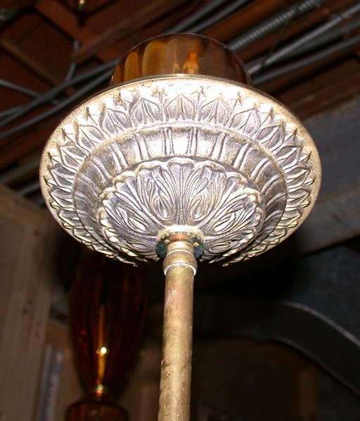Eight Arm Brass Chandelier with Amber Glass 2