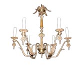 Vintage Six Arm Brass Chandelier with Applied Ornament