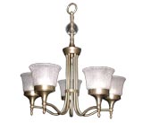Vintage Five Arm Pewter Finish with Murano Frosted Glass
