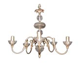 Five Arm Brass and Glass Chandelier
