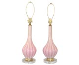 Pair Pink Murano Table Lamps