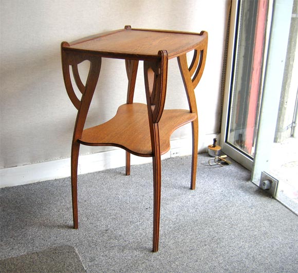 French Two-Surfaces Art Nouveau Oak Table For Sale