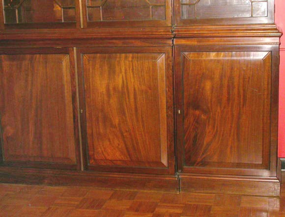 Irish Mahogany Breakfront Bookcase.