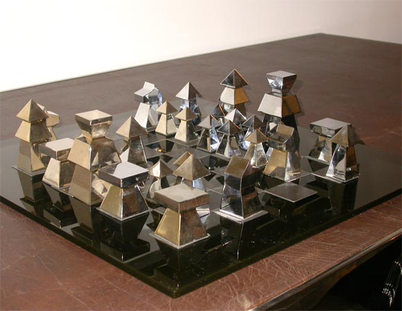 French 1970's Nickel Chess Set