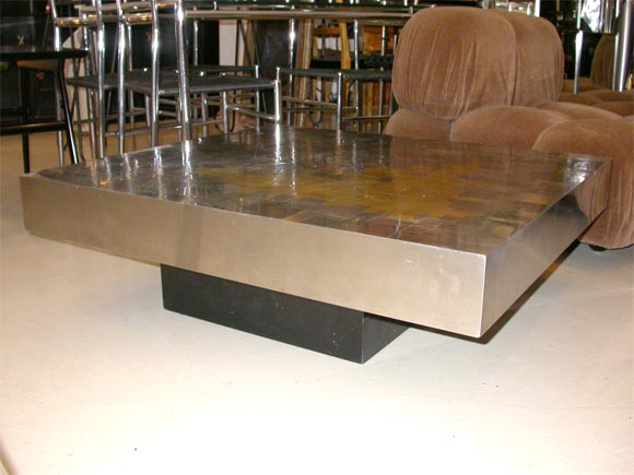 70's French Steel & Brass Coffee Table by Dresse