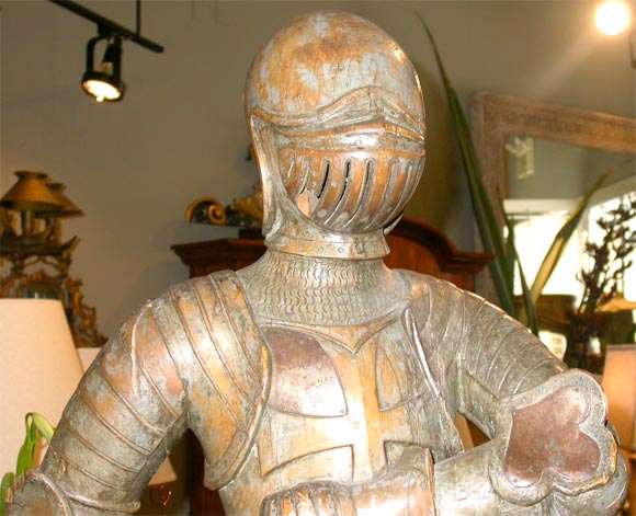 Large Carved and painted wooden statue of a Crusader