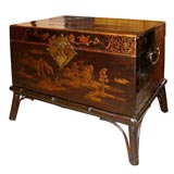 Antique Chinese Trunk on Bamboo Stand